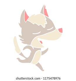 flat color style cartoon running wolf laughing