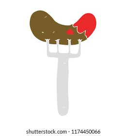 flat color style cartoon sausage on fork