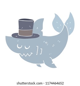 flat color style cartoon shark wearing top hat