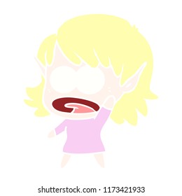 flat color style cartoon shocked elf girl
