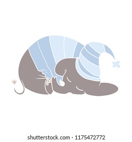 flat color style cartoon sleeping elephant in pajamas