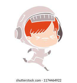 flat color style cartoon space girl running