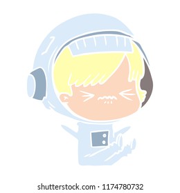 flat color style cartoon space girl throwing a tantrum