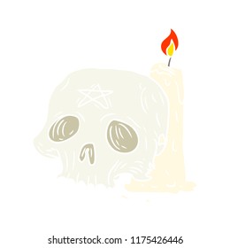flat color style cartoon spooky skull and candle