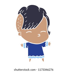 flat color style cartoon squinting girl