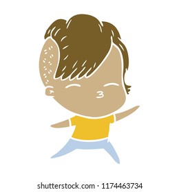 flat color style cartoon squinting girl