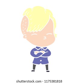 flat color style cartoon squinting girl