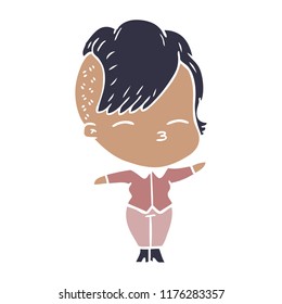 flat color style cartoon squinting girl