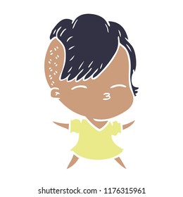 flat color style cartoon squinting girl