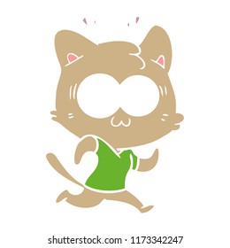 flat color style cartoon surprised cat running