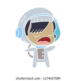flat color style cartoon talking astronaut woman