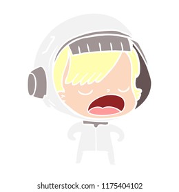 flat color style cartoon talking astronaut woman