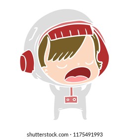 flat color style cartoon talking astronaut woman