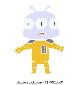 flat color style cartoon three eyed alien