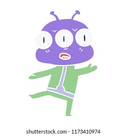 flat color style cartoon three eyed alien