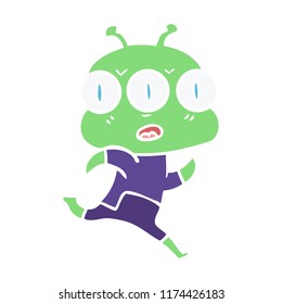flat color style cartoon three eyed alien