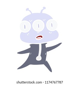 flat color style cartoon three eyed alien
