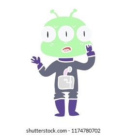 flat color style cartoon three eyed alien