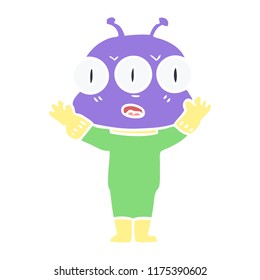 caricatura de estilo de color plano de tres ojos alienígena