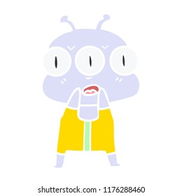 flat color style cartoon three eyed alien