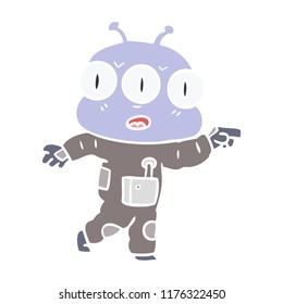 caricatura de estilo de color plano con tres ojos de alienígena apuntando