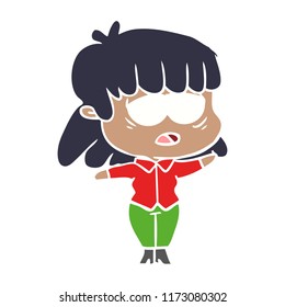 flat color style cartoon tired woman