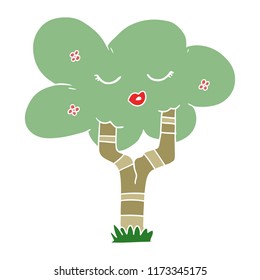 flat color style cartoon tree with face