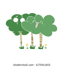 árboles de dibujos animados de color plano con rostros