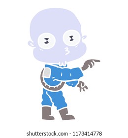 flat color style cartoon weird bald spaceman pointing