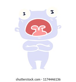 flat color style cartoon weird alien communicating