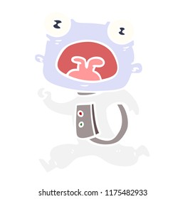 flat color style cartoon weird alien running away