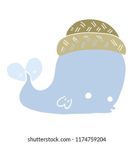 flat color style cartoon whale wearing hat