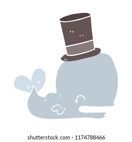 flat color style cartoon whale wearing top hat