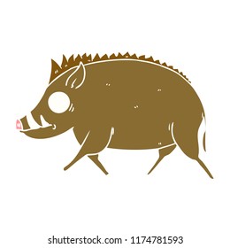 flat color style cartoon wild boar