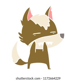 flat color style cartoon wolf showing teeth