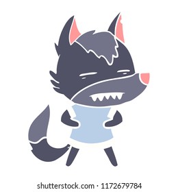estilo de color plano dibujos animados lobo mostrando dientes