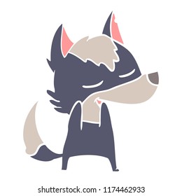 flat color style cartoon wolf laughing