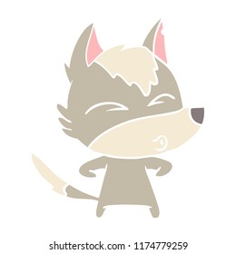 flat color style cartoon wolf whistling