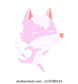 flat color style cartoon wolf running showing teeth