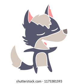 flat color style cartoon wolf laughing
