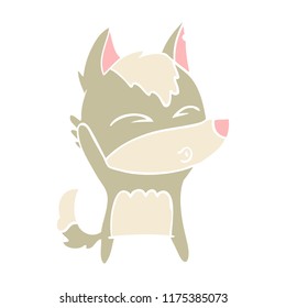 flat color style cartoon wolf whistling