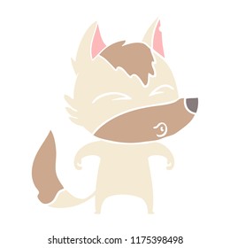 flat color style cartoon wolf whistling