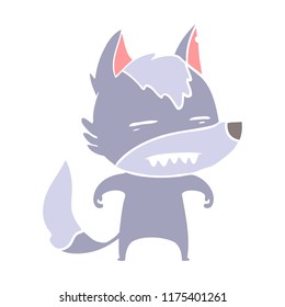 estilo de color plano dibujos animados lobo mostrando dientes