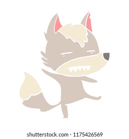 flat color style cartoon wolf showing teeth
