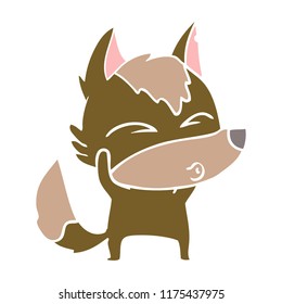 flat color style cartoon wolf whistling