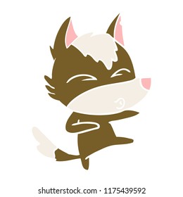 flat color style cartoon wolf whistling