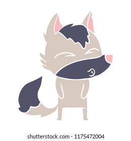flat color style cartoon wolf pouting