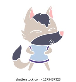 flat color style cartoon wolf whistling