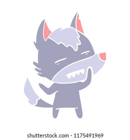 estilo de color plano dibujos animados lobo mostrando dientes