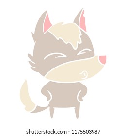 flat color style cartoon wolf whistling